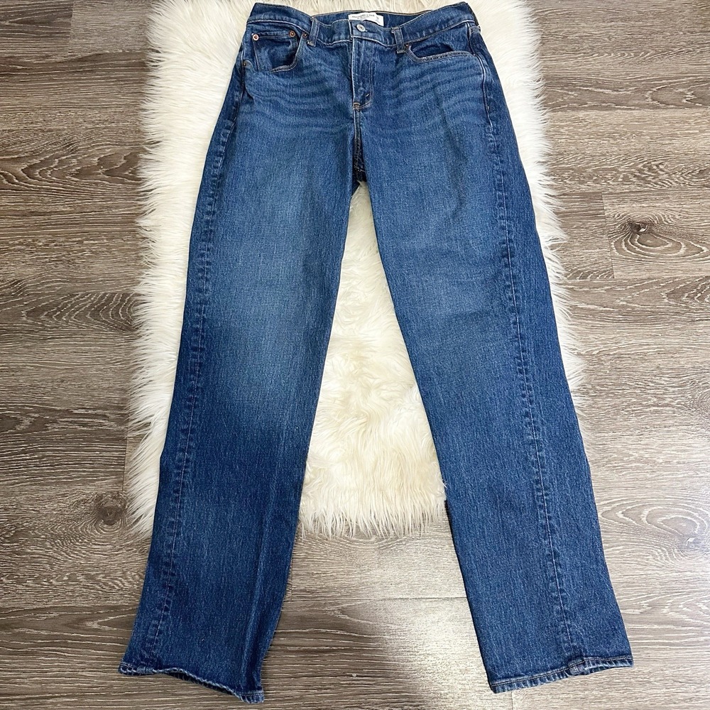 Abercrombie & Fitch High-Rise Straight Leg Jeans - Dark Blue